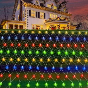 Nikcorp LED svjetlosna mreža Taechalingo 144 LED tople bijele diode IP44 2x2 m, 8 načina rada, vodootporna dekoracija za vrt balkon ogradu, prozirni kabel spojivo do 4 seta