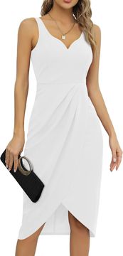 Nikcorp Koktelj vintage svečana haljina midi pripijena u obliku bodycon s izrezom u obliku srca i volanima, bijela veličina S, poliester spandex mikro-elastin, nevidljivi stražnji zatvarač