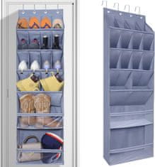 Nikcorp Viseći organizator za cipele Oxford tkanina 16 džepova 42x16,5x145 cm sivi do 20 kg 4 metalne kuke za vrata 3,4-4 cm