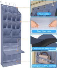 Nikcorp Viseći organizator za cipele Oxford tkanina 16 džepova 42x16,5x145 cm sivi do 20 kg 4 metalne kuke za vrata 3,4-4 cm
