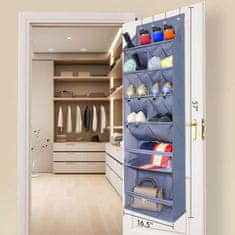 Nikcorp Viseći organizator za cipele Oxford tkanina 16 džepova 42x16,5x145 cm sivi do 20 kg 4 metalne kuke za vrata 3,4-4 cm
