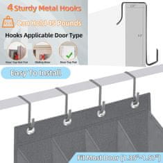 Nikcorp Viseći organizator za cipele Oxford tkanina 16 džepova 42x16,5x145 cm sivi do 20 kg 4 metalne kuke za vrata 3,4-4 cm