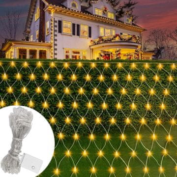Nikcorp LED svjetlosna zavjesa mreža 3x2 m 192 LED topla bijela vodootporna 8 načina, spojiva do 4 seta za balkon terasu vrt dekoracija