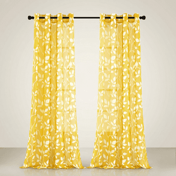 Nikcorp Zavjese s kukicama MRTREES set 2 kom 140x240 cm poluprozirni voal žute bijeli listovi za dnevni boravak spavaću sobu dječju sobu