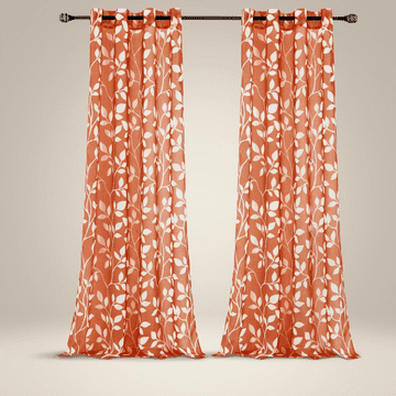 Nikcorp Zavjese voile MRTREES s prstenima set 2 kom 140x245 cm narančaste s motivom lišća poluprozirne tkanina od poliestera za dnevni boravak spavaću sobu kuhinju