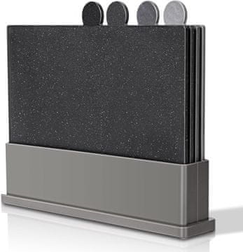 Nikcorp Set dasaka za rezanje 4 kom s praktičnim stalkom, plastika bez BPA, 38 x 24 x 0,1 cm, neporozne i perive u perilici posuđa, higijenska podjela za meso i povrće, za kuhinju roštilj piknik