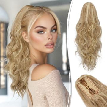 Nikcorp Nadogradivi rep RUWISS 45 cm valoviti sintetički s kopčom čavlić tamni pepeljasti blond mješavina višeslojni volumen blond pramenovi