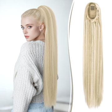 Nikcorp Produženi rep 70 cm sintetički ravna glatka kosa vezica drawstring bež prirodan izgled otporan na toplinu bez zapetljavanja