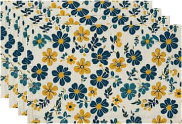 Nikcorp Boho stolne podloške QIYI akvarel cvijeće set 4 kom 45 x 30 cm lanene tekstilne podloge otporne na visoku temperaturu za tanjure tople posude za dnevni boravak i blagovaonicu plava žuta 90% poliester