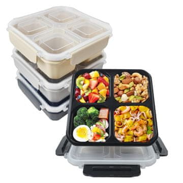 Nikcorp Kutija za ručak Bento greenandlife set 4 kom, PP plastika bez BPA, 4 sekcije snap-lock nepropusna, za školu ured putovanje, zelena