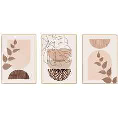 Nikcorp Set od 3 apstraktne slike Boho MKHFUW Botanical Leaf, bez okvira, tisk high definition na netkano platno 60x90 cm, vodootporne, za dnevni boravak spavaću sobu ured, boje listova