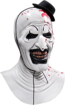 Nikcorp Bijela klaun maska Terrifier Art the Clown od prirodnog lateksa 45 x 32 cm univerzalna veličina, prozračni materijal, otvor za oči i odvojivi crni šešir za Halloween cosplay karneval