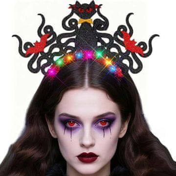 Nikcorp LED traka za glavu Halloween šišmiši, višebojne LED diode, 3 načina osvjetljenja (brzo treperenje, sporo treperenje, stalno svjetlo), univerzalna veličina, crna poliester plastika