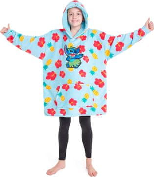 Nikcorp Dječja deka-hoodie duks Stitch Oversized s kapuljačom i kangaroo džepom, topla polar runa 100% poliester, Stitch uzorak, jedinstvena veličina za sve, plava