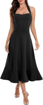 Nikcorp koktel haljina A-kroja Elegantna moda halter izrez podesivo vezanje na leđima midi tea length crna prozračna tkanina za ljeto večer svečanosti bal vjenčanje