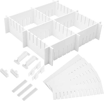 Nikcorp Modularni organizator za ladice, set od 34 podesiva dijela, PP plastika, bijeli, 47x5 cm, za kuhinju, ured, dom, ušteda prostora, jednostavna montaža, trajna konstrukcija, savršeni red