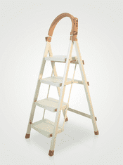 Nikcorp Sklopiva kućna ljestvica 4 stepenice držač za alate bež ugljični čelik 150 kg, dim. rasklopljena 124 x 45,5 x 74 cm, sklopljena 124 x 45,5 x 5 cm