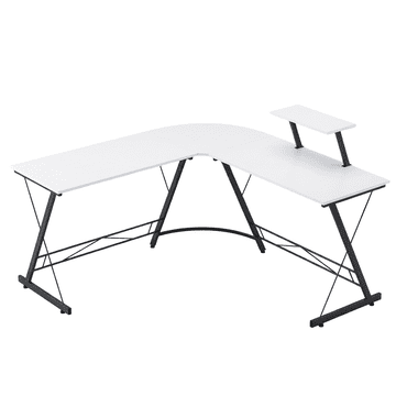 Nikcorp Kutni stol L-oblika bijeli MDF metalna konstrukcija podupirači 129 x 46 x 74 cm radni stol za ured gaming škola maksimalno opterećenje 150 kg