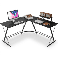 Nikcorp Kutni radni stol L oblika crni MDF ploča metalni okvir police za gaming školu ured 129 x 46 x 74 cm 2 kraka max 150 kg