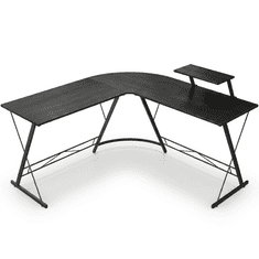 Nikcorp Kutni radni stol L oblika crni MDF ploča metalni okvir police za gaming školu ured 129 x 46 x 74 cm 2 kraka max 150 kg