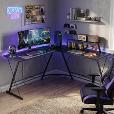 Nikcorp Kutni radni stol L oblika crni MDF ploča metalni okvir police za gaming školu ured 129 x 46 x 74 cm 2 kraka max 150 kg