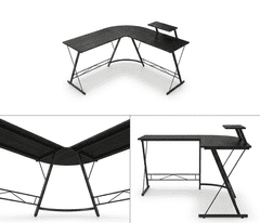 Nikcorp Kutni radni stol L oblika crni MDF ploča metalni okvir police za gaming školu ured 129 x 46 x 74 cm 2 kraka max 150 kg