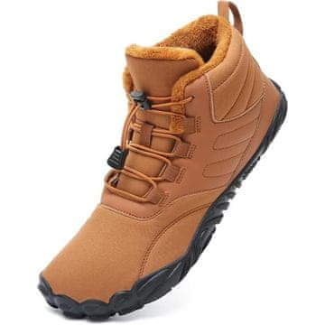 Nikcorp Muške planinarske čizme Mabove Barefoot vodootporne zimske smeđe 38 EU, široki toe box, izolirana podstava, protuklizni gumeni potplat, zero drop 1 cm, vezanje