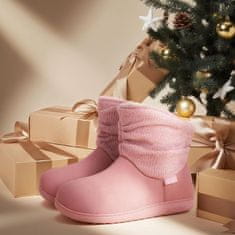 Nikcorp Ženske kućne čizme papuče od šanil pletenine podstavljene krznom Memory Foam umetkom, pastelno ružičaste 38-39 EU, visoke do gležnja, protuklizni gumeni potplat