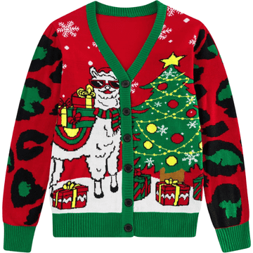 Nikcorp Ženski božićni kardigan džemper na kopčanje neugly sweater crveni s višebojnim uzorcima akril V-izrez dugi rukav L