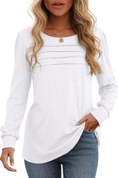 Nikcorp Ženska bluza BUNSLOOM Košulja tunika oversize s dugim rukavima balon nabori sprijeda crew neck ravni porub bijela S