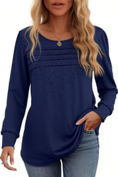 Nikcorp Ženska tunika bluza BUNSLOOM oversize s naboranim rukavima, dugi rukav, ravni porub, elegantna tamnoplava S