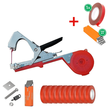 HOME & MARKER® Profesionalna kliješta za vezanje biljaka s trakom i spajalicama, set 10 rola + 2000 spajalica, za vinovu lozu i vrt | PLANTBRANDTAPE