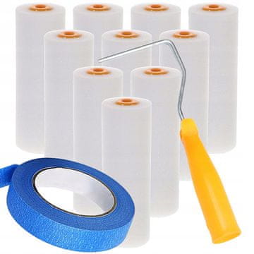Rosfix Komplet za bojanje: 10x spužvasti valjak 10 cm + ručka + slikarska traka plava 40 mm x 50 m HQ | Za boje i lakove | Precizni set za završne radove