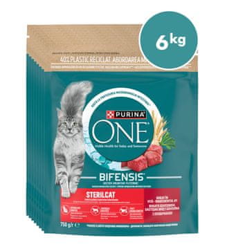 Purina ONE briketi za sterilizirane i kastrirane mačke s okusom govedine, 8x750g