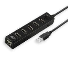 ACT AC6215 USB Hub 7 portova s prekidačem za uključivanje/isključivanje, USB A 2.0, 0,65 m, crni