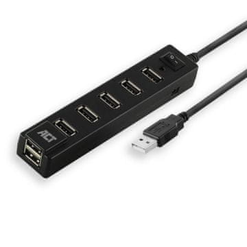 ACT AC6215 USB Hub 7 portova s prekidačem za uključivanje/isključivanje, USB A 2.0, 0,65 m, crni