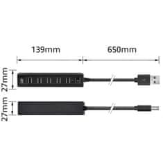 ACT AC6215 USB Hub 7 portova s prekidačem za uključivanje/isključivanje, USB A 2.0, 0,65 m, crni