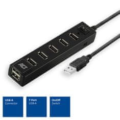 ACT AC6215 USB Hub 7 portova s prekidačem za uključivanje/isključivanje, USB A 2.0, 0,65 m, crni