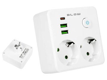 Blow Razdjelnik R-20, prekidač, 2x utikač, 2x USB A, 1x USB Type C, bijeli