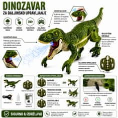 JOJOY® Daljinski upravljani dinosaur s efektom dima, zvukom i LED svjetlima, punjiva RC igračka | DINORAPTOR