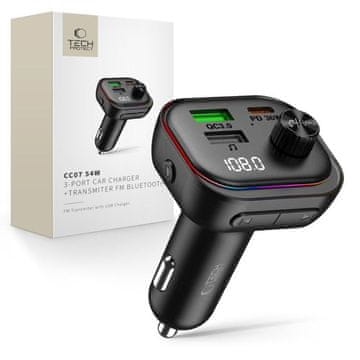 Tech-protect CC07 FM Bluetooth Transmitter auto punjač 2x USB / USB-C 54W, crni
