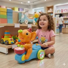 JOJOY® Glazbena LED igračka slonić s 3D svjetlima i zvukovima, interaktivna senzorna igra | TRUBALINKO Narančasta