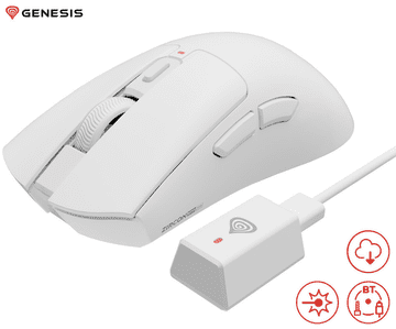 Genesis Zircon 880 Pro bežični gaming miš, USB 2.4GHz, Bluetooth, USB tip C, bijeli