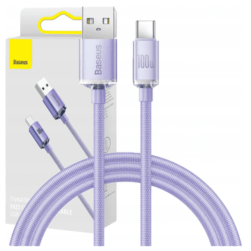 BASEUS Crystal Shine USB na USB-C kabel, 100 W, 2 m (ljubičasti)