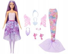 Barbie 3 u 1 Čarobna vilinska princeza sirena lutka JCP74