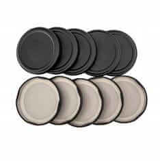 Altom Set od 10 mat crnih poklopaca za staklenke s 4 omče promjera 66 mm