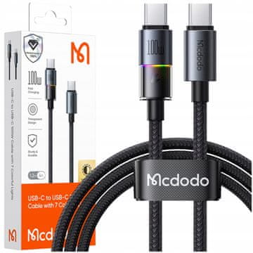 Mcdodo MCDODO kabel USB-C za telefon brzo punjenje tip C 100W 1M LED crni