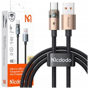 Mcdodo MCDODO kabel USB-A na USB-C za brzo punjenje, USB tip C 6A 100W 1M LED, zlatna