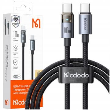 Mcdodo MCDODO kabel USB-C za brzo punjenje, USB tip C 5A 100W 1M LED, crni
