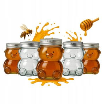 BE 5x staklenka TEDDY BEAR 300ml s poklopcem za med, pekmez, začine, mini staklenka